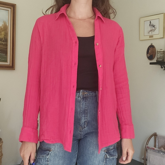 ❤️Pink Cotton Button Up - Picture 3 of 8